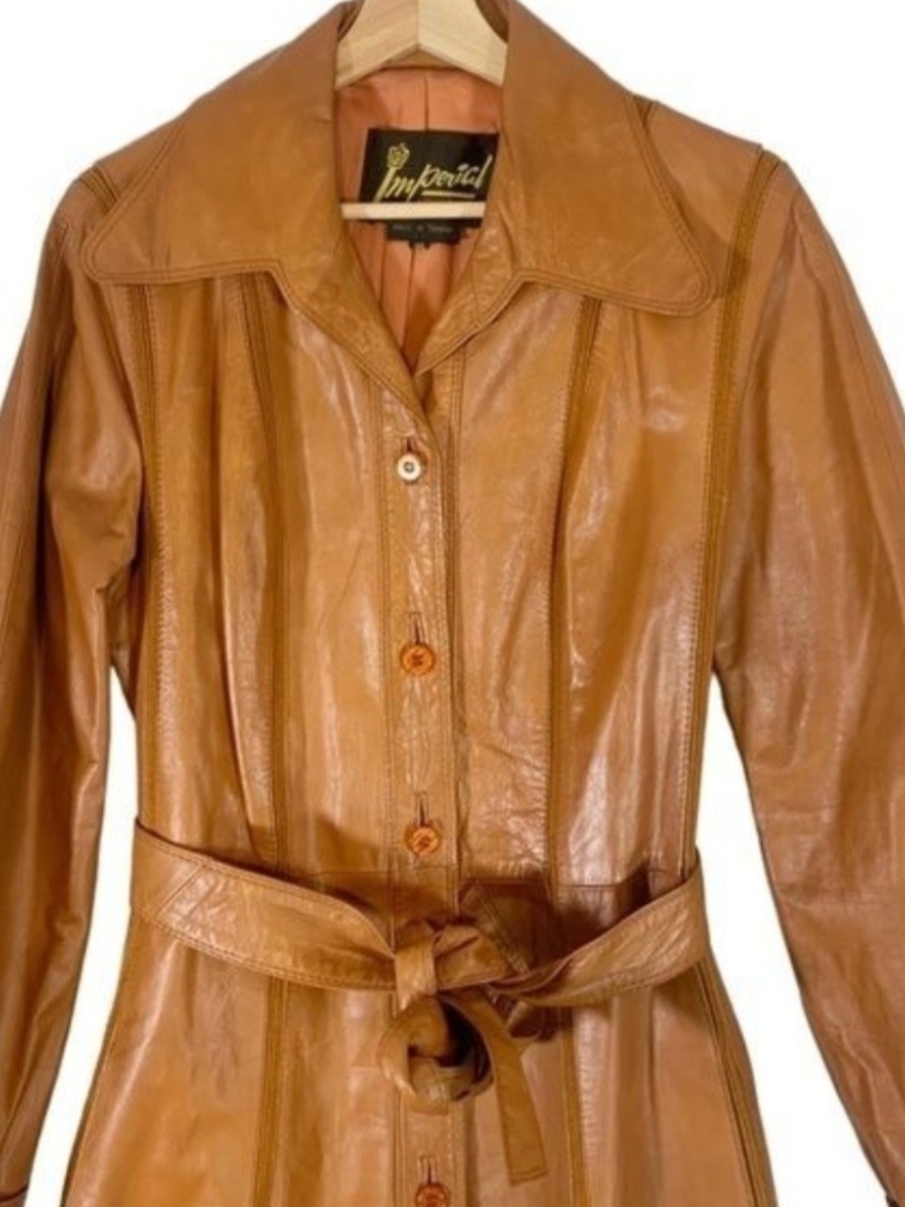 Tan Leather Belted Jacket - Women's